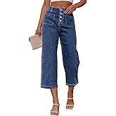 Sidefeel Women's Capri Pants Trendy Wide Leg Jeans High Waisted Stretchy Loose Cropped Denim Pants