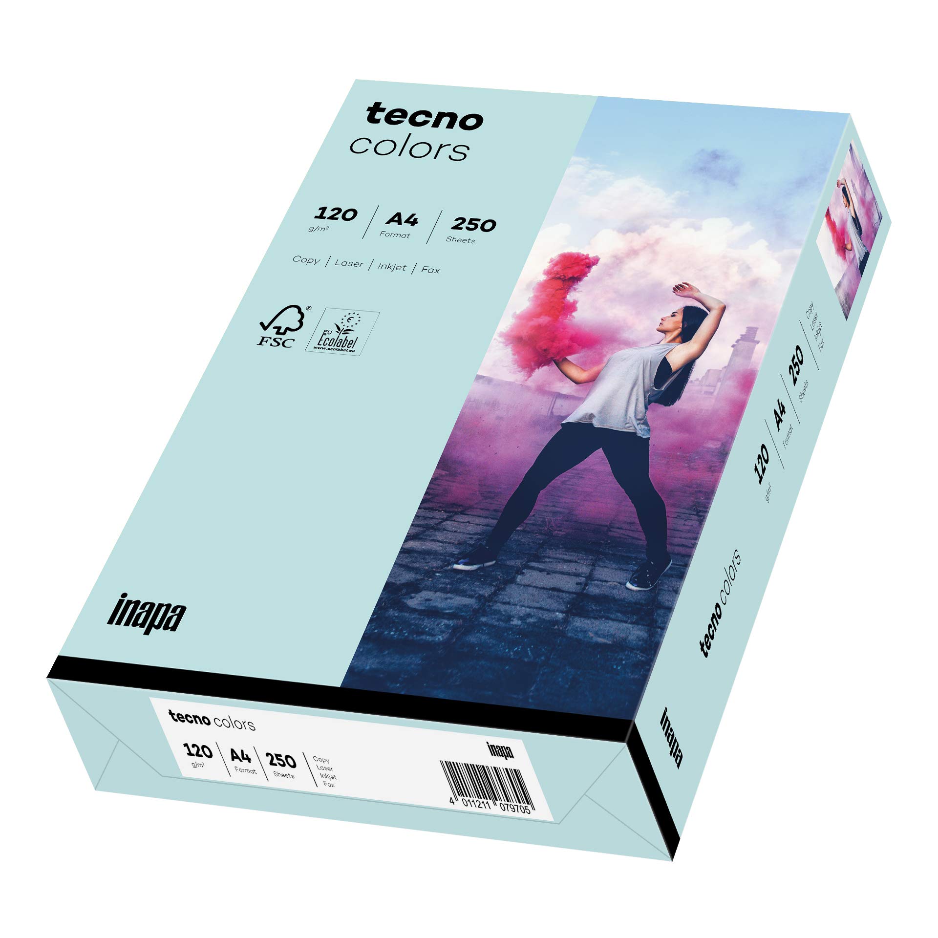 inapa Coloured Printer Paper, Tecno Colours: 120 g/m², A4, 250 Sheets, Light Blue