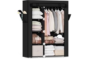 Mavivegue Portable Closet,Portable Closet,Wardrobe,Storage Closet with Cover,Free Standing Closet for Bedroom,Black,2 Rows, 4