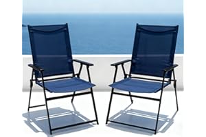 JMGJOY Patio Folding Chairs Set of 2, No Assembly Outdoor Dining Chair, Folding Lawn Chairs with Armrest, Only 8.7 Lbs, Lightweight & Portable for Porch Lawn Garden Pool Beach Yard Lounge, Blue