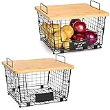 2 Set Stackable Wire Basket with Bamboo Top