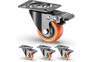 2 Inch Caster Wheels with Brakes, Heavy Duty 272kg Capacity, Swivel Quiet PVC Casters with Double Ball Bearings, for Hardwood