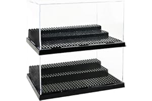 AELS 3-Level Acrylic Display Case, Set of 2, Dustproof Showcase for Collection Bricks Blocks Toys Models Minifigures Building, Clear, Removable