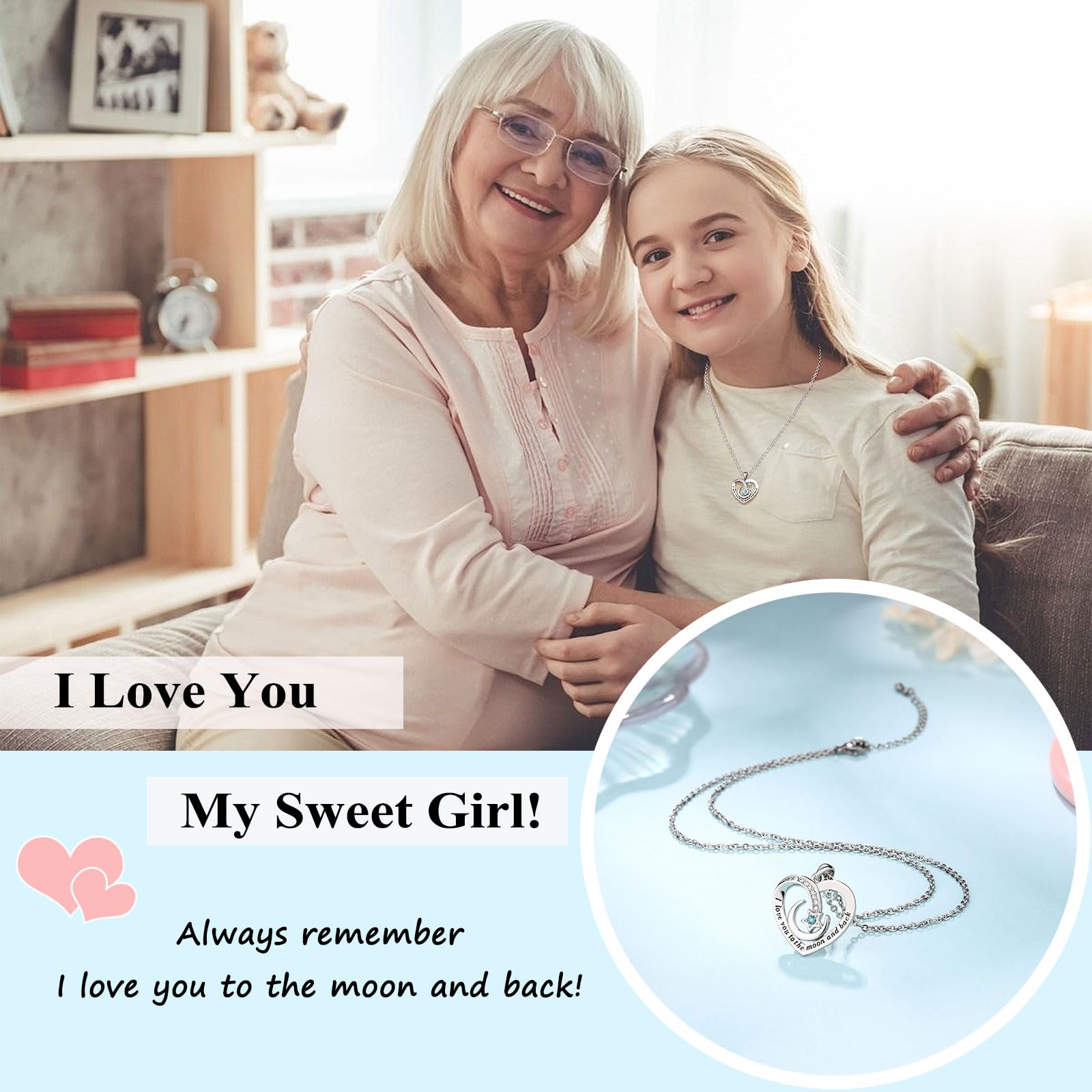 UPROMI To My Granddaughter/Daughter/Niece Gifts Necklace, Valentines Christmas Birthday Gifts, I Love You to The Moon and Back