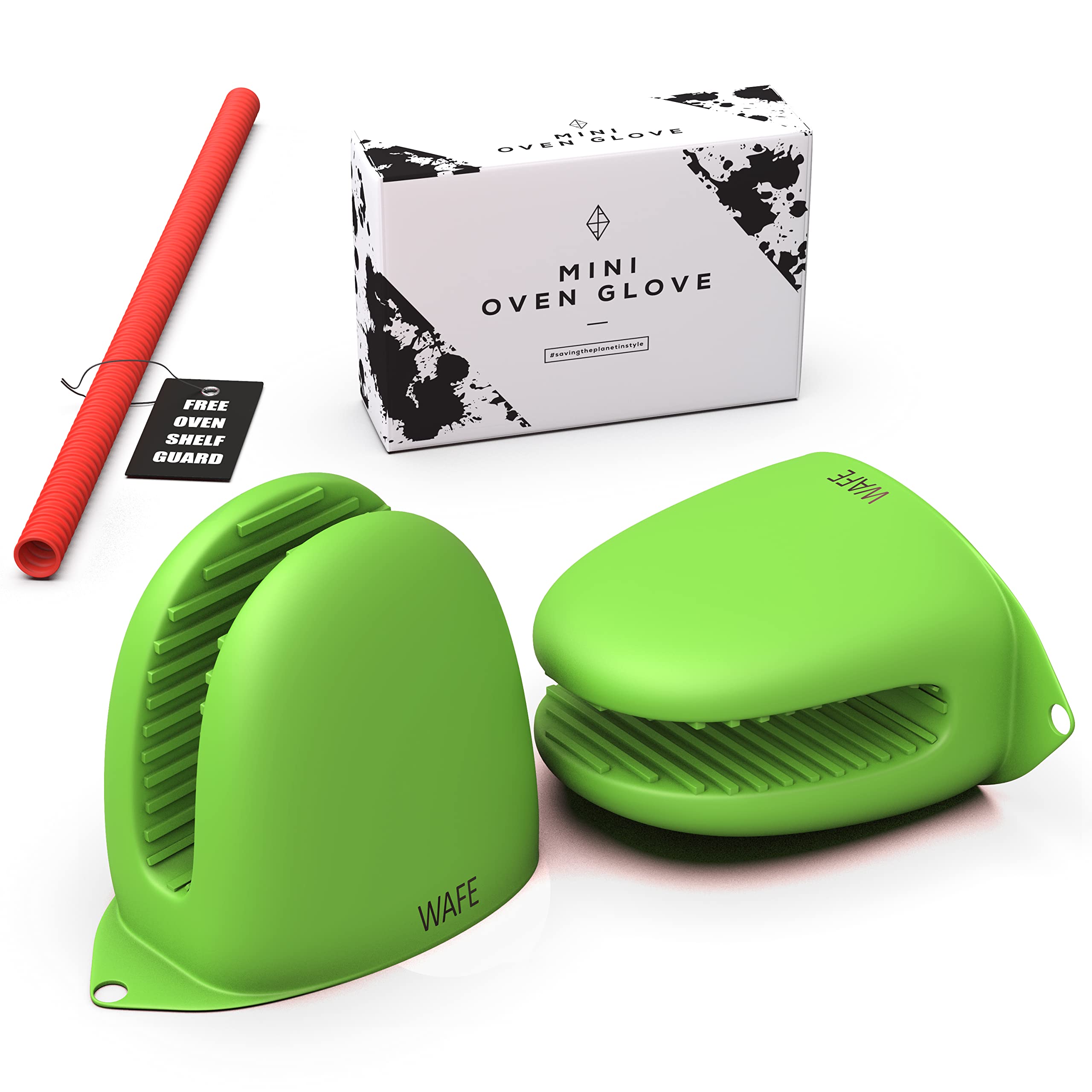 WAFE Mini Oven Gloves for Air Fryer - 2 Silicone Finger Gripper Kitchen Mitts - Heat Resistant Pinch Covers for Cooking, BBQ, Grilling - One Size Fits All Double Hand Pot Holder w/Oven Rack Protector