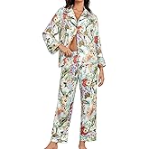 Brosloth Womens Silky Pajamas Floral Print Satin Pajama Set Long Sleeve Button Up Soft Sleepwear Cute Pj Sets