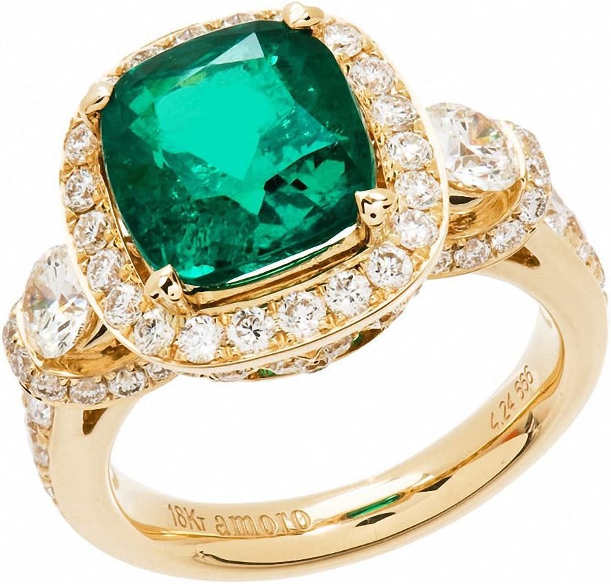 Amoro 18k Yellow Gold Colombian Emerald Ring and Diamond Ring (2.04 cttw,G-H Color,VSI-VS2 Clarity)
