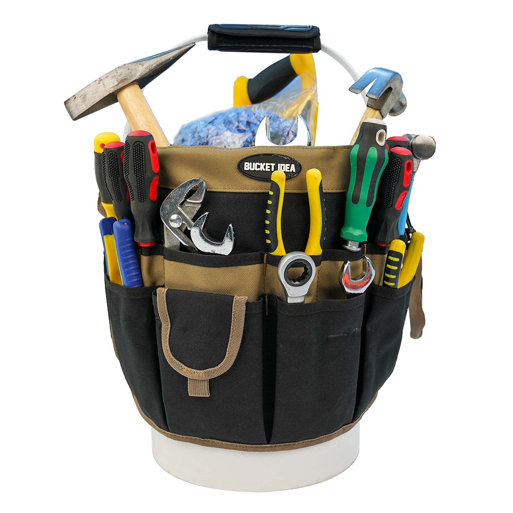 MELOTOUGH Bucket Idea Bucket Tool Organizer With 35 Pockets Fits to 3.5-5 Gallon Bucket (Khaki) …