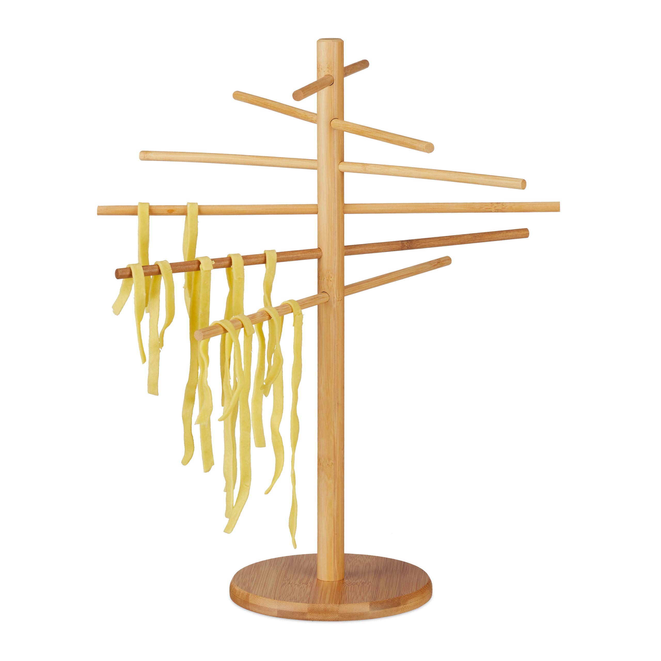 Relaxdays Bamboo Pasta Drying Rack, 12 Arms, Noodle Stand, Spaghetti & Fettuccini, 41 cm Tall, Wooden, Natural