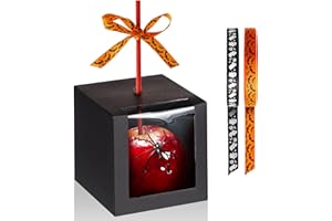 GUEEVIN 50 Sets Halloween Kraft Candy Apple Boxes with Hole Stick and Ribbons 4x4x4'' Window Clear Favor Boxes Candied Cake Cookies Chocolate Caramel Apple Boxes Gift Treat Boxes for Wedding Party (Black)
