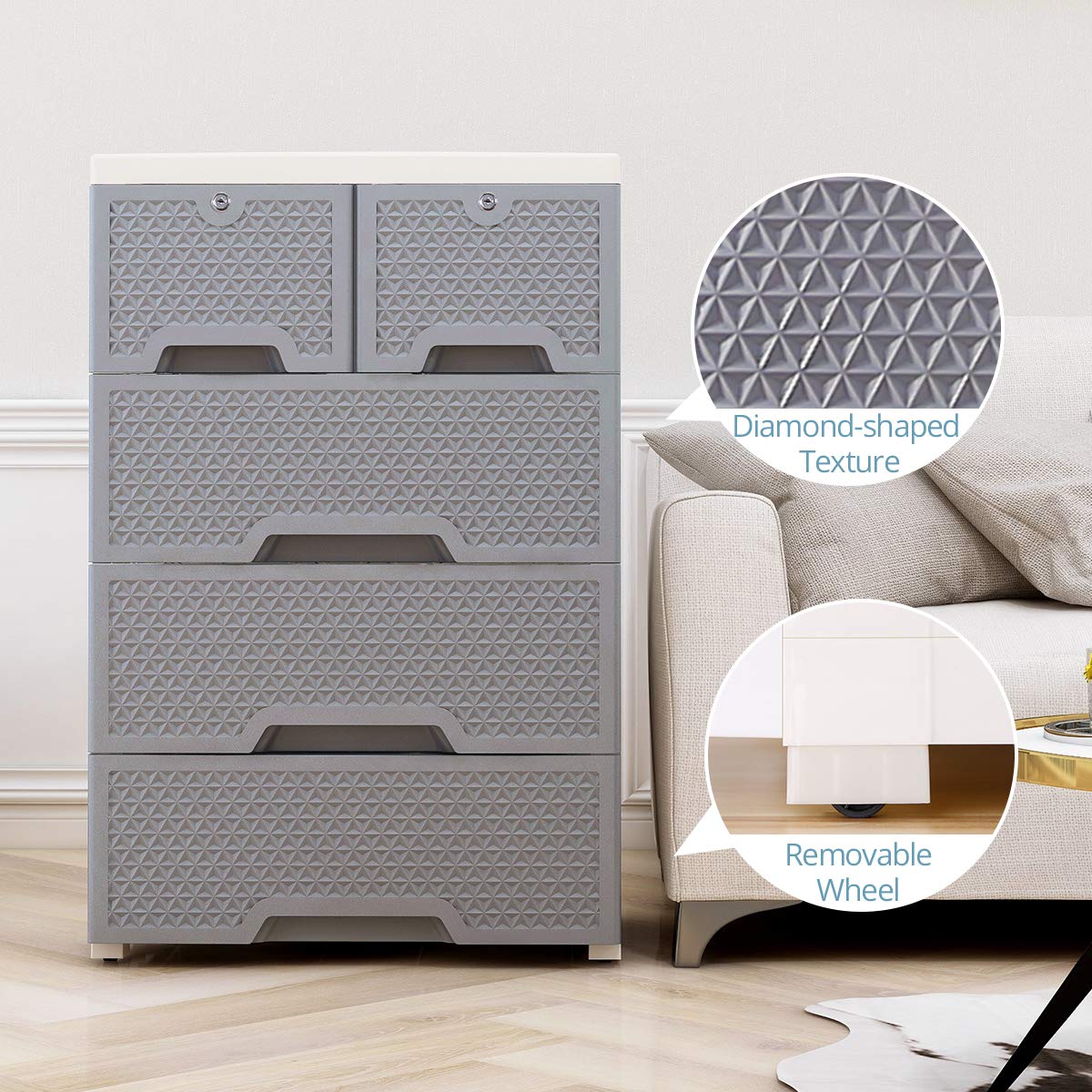 Nafenai Storage Cabinet Drawers Plastic Dresser Closet Drawers
