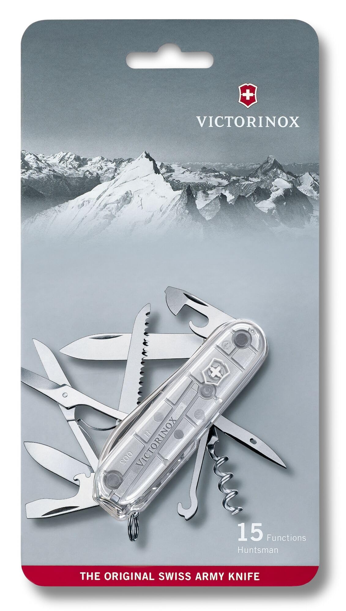 Victorinox Schweizer Taschenmesser Huntsman, Multitool, Swiss Army Knife mit 15 Funktionen, Klinge, Korkenzieher, Dosenöffner, Silber Transparent 3