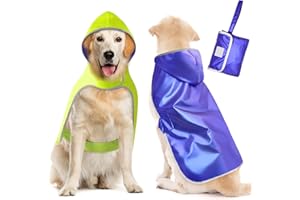 Ezierfy Reversible Dog Raincoat - Lightweight Dog Rain Jacket, Adjustable Hooded Dog Raincoats, Waterproof Dog Rain Coat Slicker Poncho (Small, Green+Blue)
