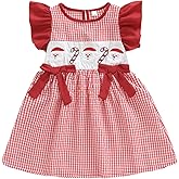 Toddler Little Girl Fathers Day Dress Love Daddy Fly Sleeve Plaid Smocked Dresses Summer Baby Girl Clothes