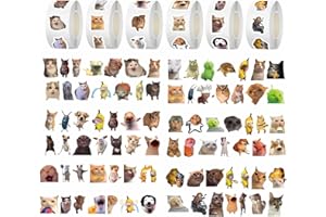 Kioiner 3000 Pcs Cat Stickers Roll, 84 Styles 1 Inch Funny Cat Meme Stickers, Waterproof Vinyl Cute Cat Emoji Stickers for La