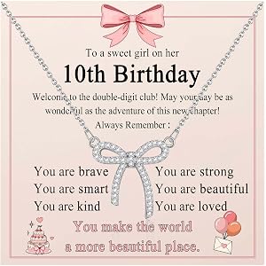 8 9 10 11 12 Year Old Girl Birthday Gifts Bow Necklace Jewelry for Girls | Bow Pendant with 16"-18" Chain, 8th 9th 10th 11th