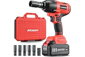 AOBEN Cordless Impact Wrench 1/2 Inch, Power Impact Gun Kit, Max 600N. M/450Ft-lbs High Torque Electric Impact Driver for Car RV Tire, 4.0Ah Battery, Charger, 6 Sockets & Storage Tool Case
