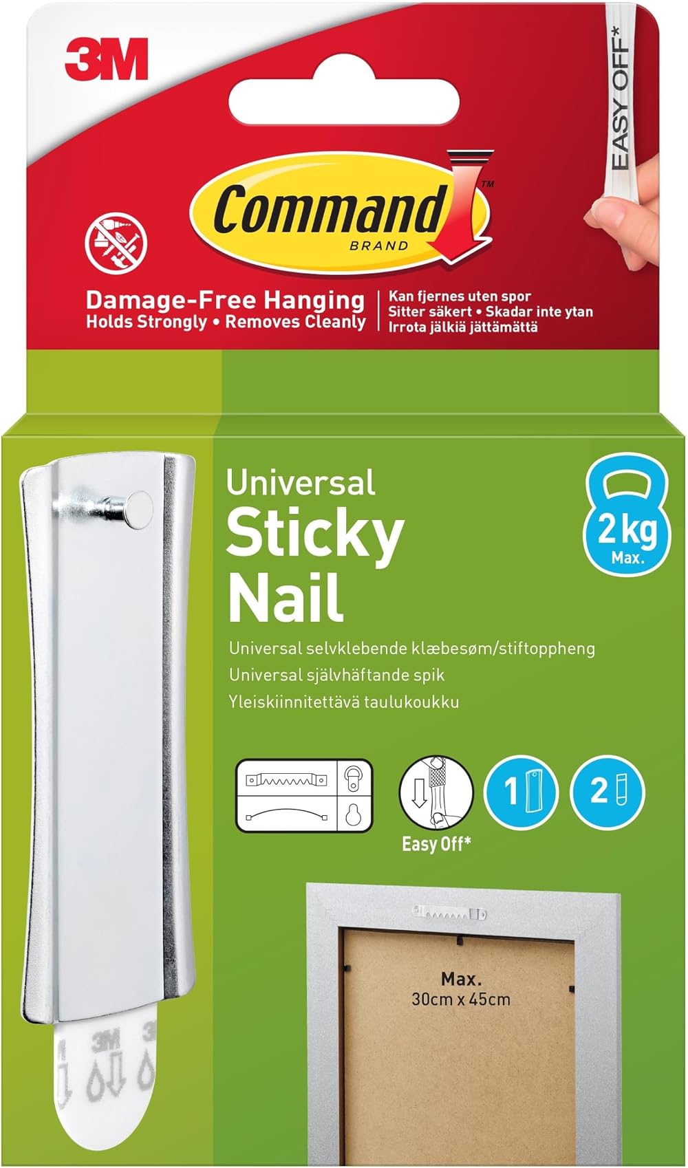 Command Metal Sawtooth Sticky Nail 1 Hanger 2 Strips 2 kg Damage-Free