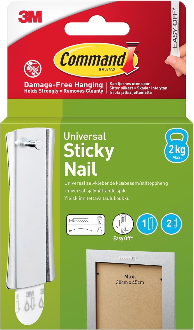 Command Metal Sawtooth Sticky Nail 1 Hanger 2 Strips 2 kg Damage-Free
