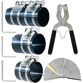 Swpeet 8Pcs 3" 4" 6" Piston Ring Compressor and Adjustable Piston Installation Tool Installer Removal Pliers with Wrench and Stainless Steel Feeler Gauge Assortment Kit for Car Engine
