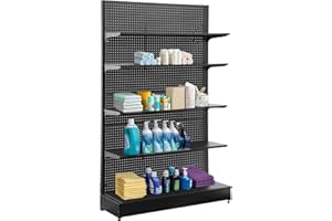 Eastern Tree Pegboard Display Stand, 4x6.5 Feet Gondola Retail Shelving Wall Display for Convenient Grocery Office Supply or Retail Stores, Standing Peg Board Display Rack with 30 Hooks, No 4 Shelves