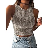 RoseSeek Women's Camo Graphic Tank Top Crewneck Sleeveless Fitted Crop Tops Summer Clothes