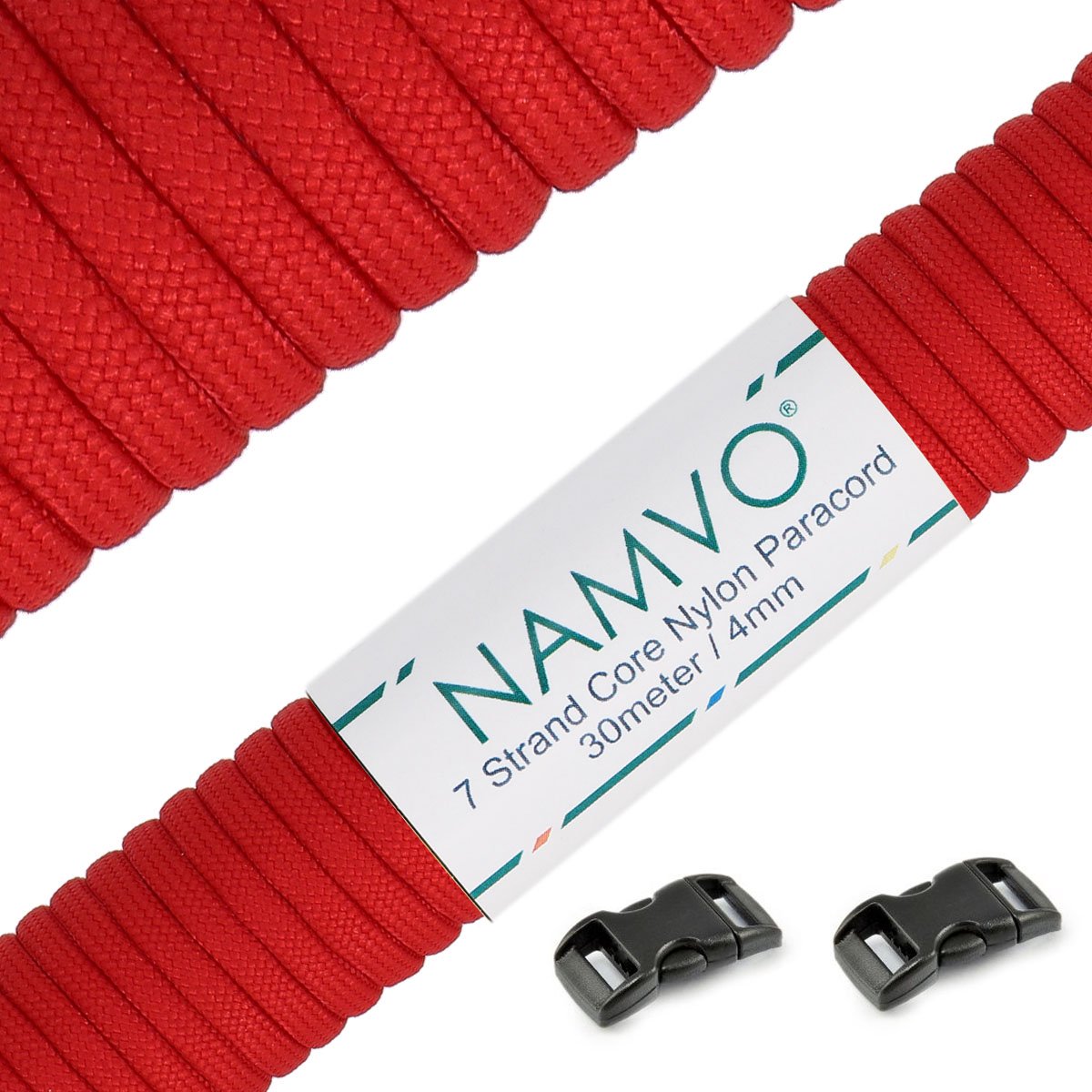 Namvo 550 Paracord Mil Spec Type III 7 strand parachute cord Total Length 100ft / 30 Meters, Big red