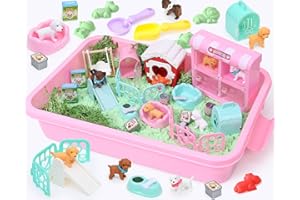 Lorfancy Dog Sandbox Toys Kids Play Sand Kit Toddler Sensory Bin Toy 2.2lbs Magic Sand Pet Dog Figures Care Role Pretend Play Beach Toy Birthday Gift for Girls Boys 3 4 5 6 7 8 Years Old