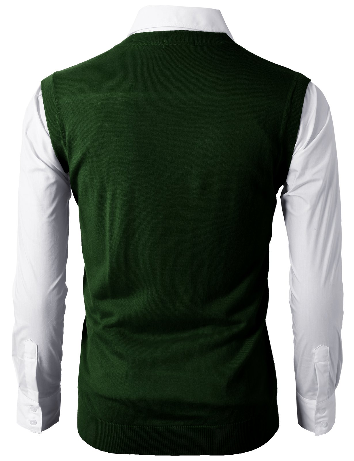 H2H Mens Casual Slim Fit Thin Fabric Knitted V-Neck Button-Down Vests DarkGreen US L/Asia XL (CMOV038) - Image 5