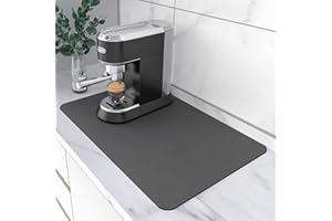 PoYang Coffee Mat: Coffee Bar Mat with Rubber Backed, 12" X 17" Hide Stains Coffee Maker Mat for Countertops, Coffee Matt for Counter, Coffee Bar Accessories, Absorbent Dish Drying Mat (Gray)