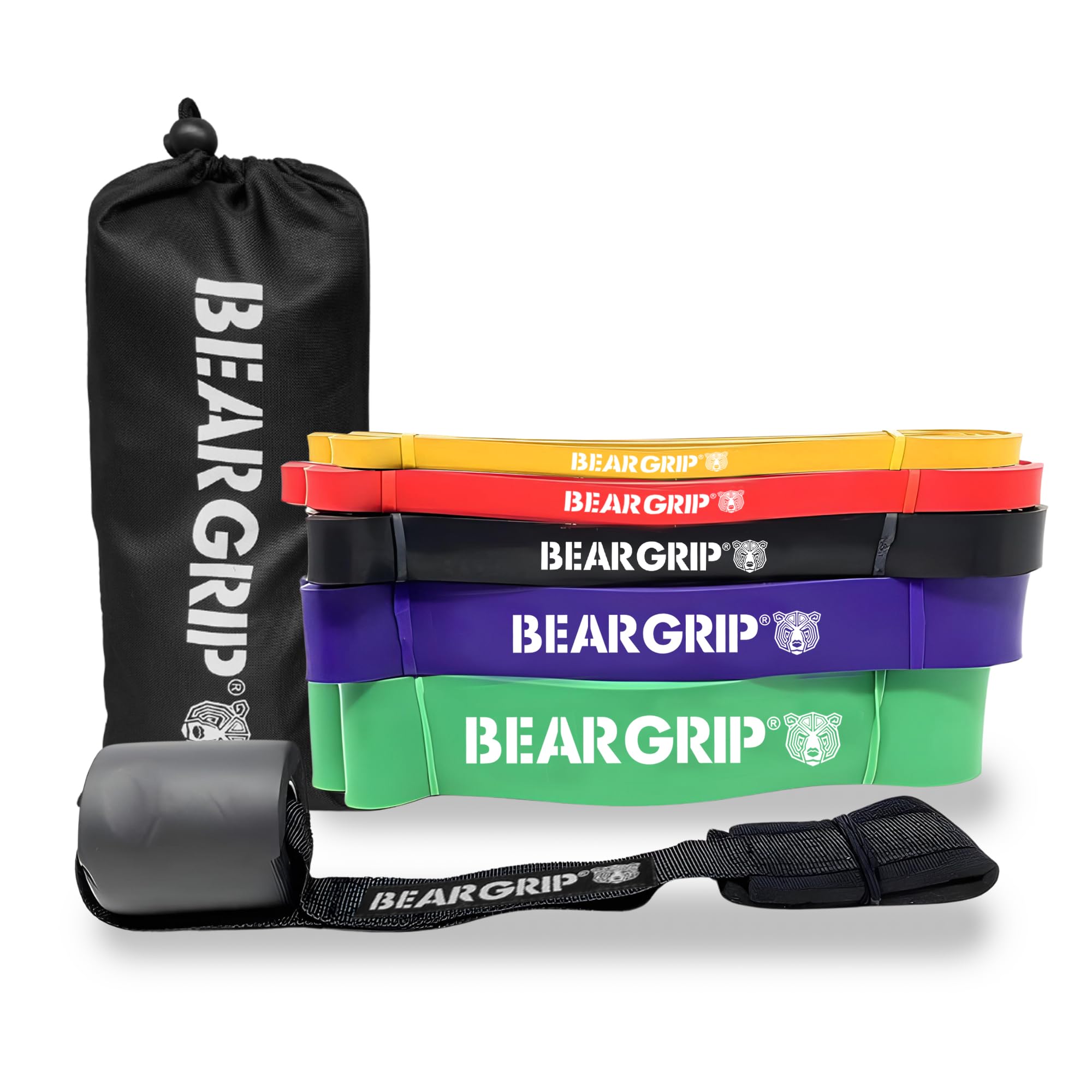 BEAR GRIP - Pull Up Assist Bands | Heavy Duty Resistance Bands for Assisted Pull Ups, Yoga, Stretch Mobility, Crossfit, Strength Training (Sets of 5 - Red, Black, Purple, Green, Yellow) — image 1
