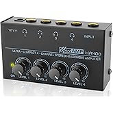 HA400 Headphone Amplifier -4 Channel Metal Stereo Audio Amplifier, Mini Earphone Audio Amplifier with 12V 1A Power Adapter, 1
