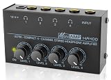 HA400 Headphone Amplifier -4 Channel Metal Stereo Audio Amplifier, Mini Earphone Audio Amplifier with 12V 1A Power Adapter, 1/4" TRS Headphones Output and TRS Audio Input for PC Guitar Studio Stage
