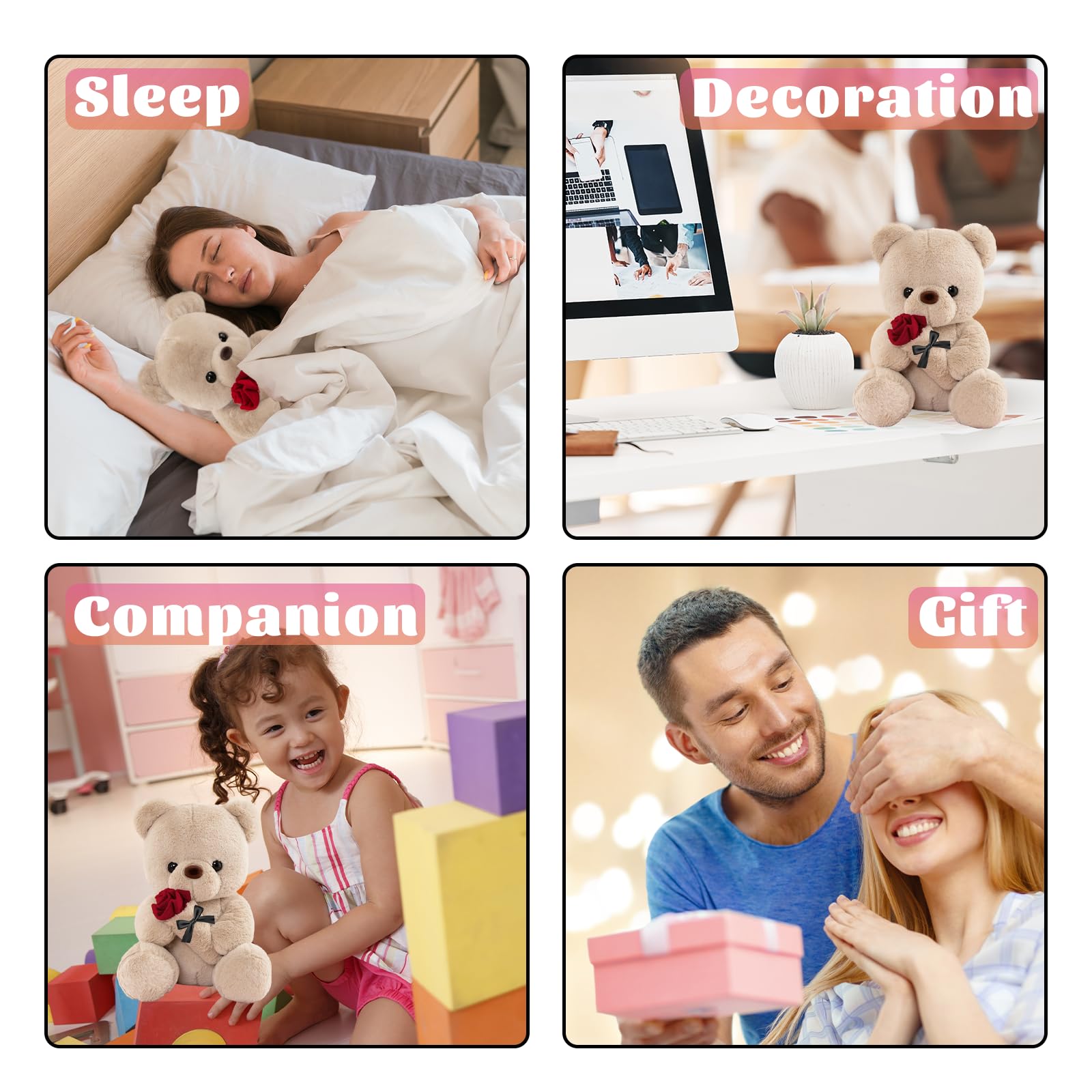 LIHIQIYA Teddybär mit Rose, Geburtstagsgeschenk für Frauen, 25cm Süße Kuscheltier Teddy Rosen Teddy Bear Plüsch-Bär Teddybären Plüschtier Liebe Hochzeitstag Jahrestag Geschenke für Sie Frau Freundin 6