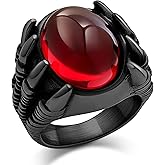 Hoyazvet Men's Stainless Steel Dragon Claw Ring - Gothic Biker Style with Black/18K Gold Finish, Red/Black Gemstone, Crystal Stone Signet Ring Punk Jewelry, Size 7-14, Includes Gift Box