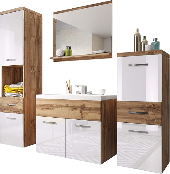 Badmöbel Set Bella I mit Waschbecken und Siphon, Modernes Badezimmer