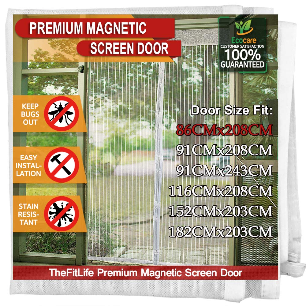 TheFitLife Magnetic Fly Screens for Doors - Heavy Duty Mesh Curtain with Full Frame Hook and Loop Powerful Magnets That Snap Shut Automatically