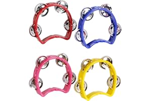 Yonty Kids Tambourine 4-Pack | Musical Instruments for Toddlers Ages 3+ with 4 Metal Jingles | ASTM-Certified, Non-Toxic & Durable for Classroom, Preschool, Family Band