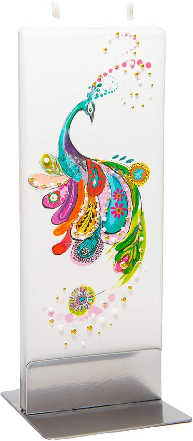 Flatyz Hand Painted Flat Candle| Unscented, Dripless, Smokeless, Decorative | Peacock | Double Wick with Metal Base | Unique Gift Idea and Home Décor Accent: Home & Kitchen