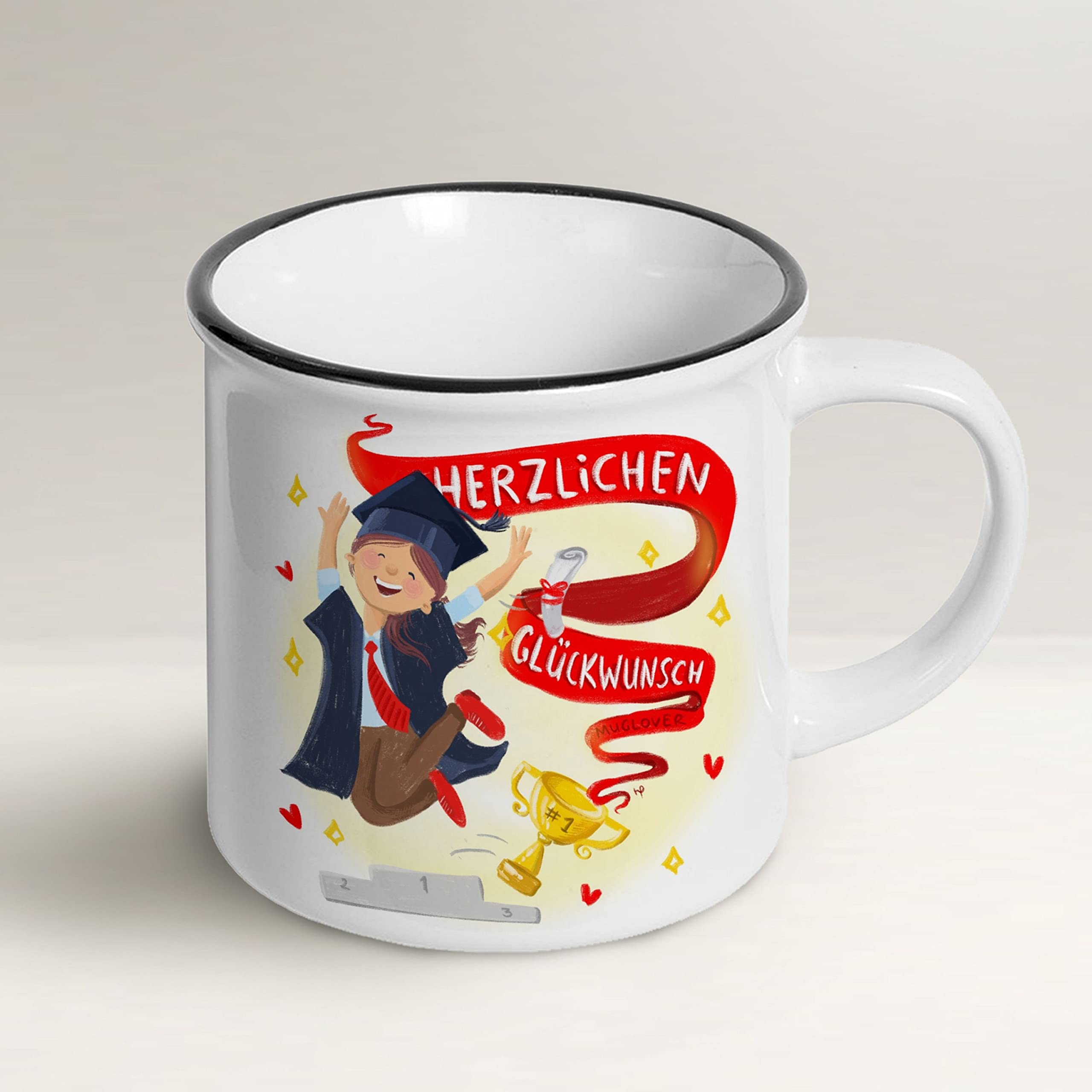 Mug Lover – Herzlichen Glückwunsch - (Sie - DEUTSCH) Geschenkidee Tax mit Umschlag und Grußkarte und Organza-Säckchen.