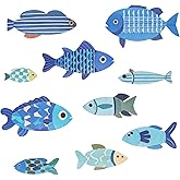 OT-NVWOZR 10pcs Wooden Fish Wall Decor, Hanging Coastal Beach Wall Art for Ocean Nautical Decor, Vintage Fish Wall Sculpture for Lake House Bathroom Living Room Home Decoration