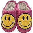 KEYUSHOP Happy Face Slippers for Kids Smile Face House Slippers Soft Plush Warm Preppy Slipper Anti-Slip Winter Fuzzy House Shoes for Toddler Girls