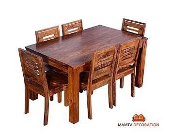 Mamta Decoration Sheesham Wood Wooden Dining Table with 6 Chairs | Home and Living Room | Teak Finish | Brown