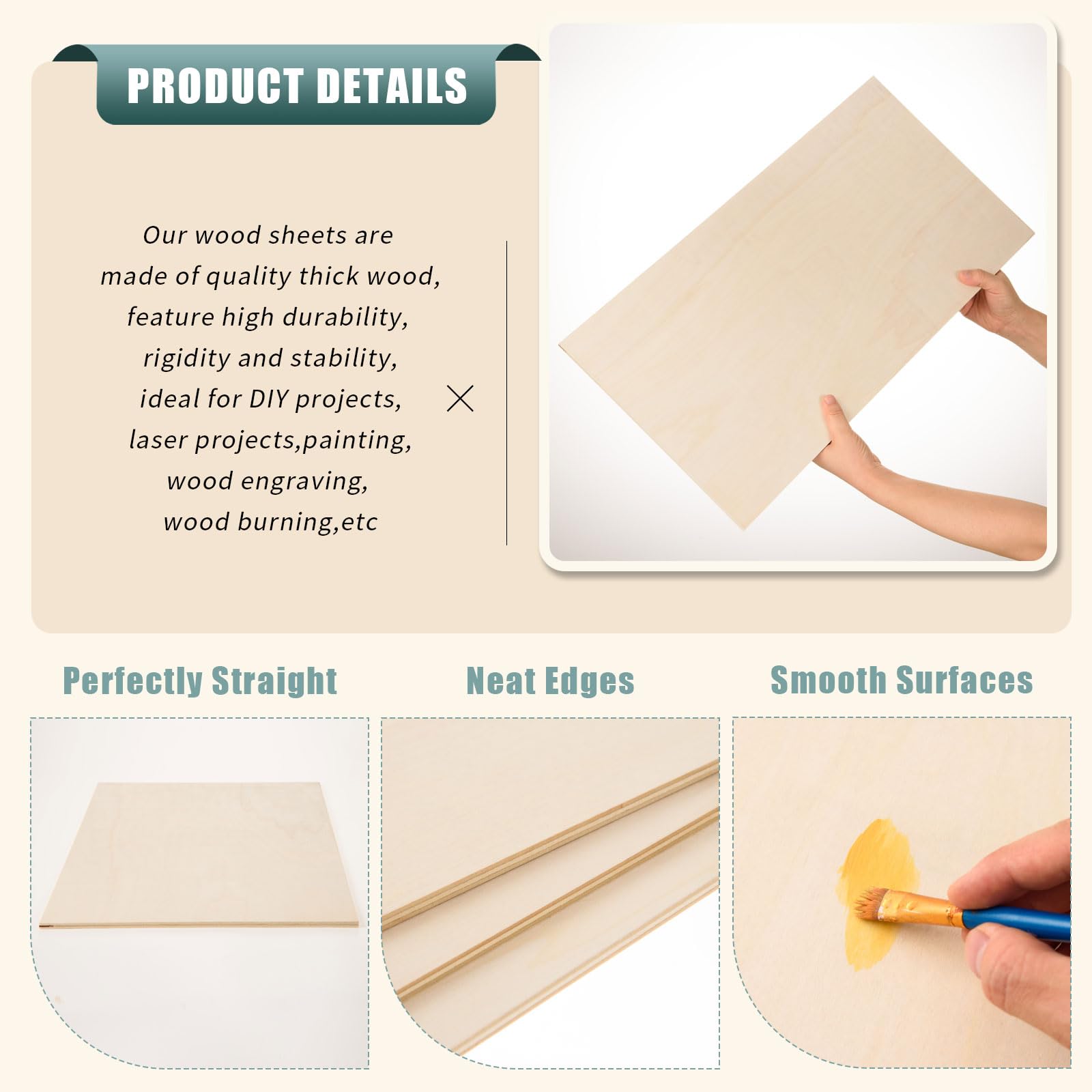 6 Pack 12 x 24 x 1/4 Inch-6mm Thick Basswood Sheets for Crafts Unfinished Plywood Sheets Rectangular Wood Panel Boards for DIY Laser Project, Wood Burning, Engraving, Architectural Models, Staining