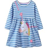 HILEELANG Toddler Girl Long Sleeve Dress Cotton Casual Jersey Shirt Playwear Applique Dress