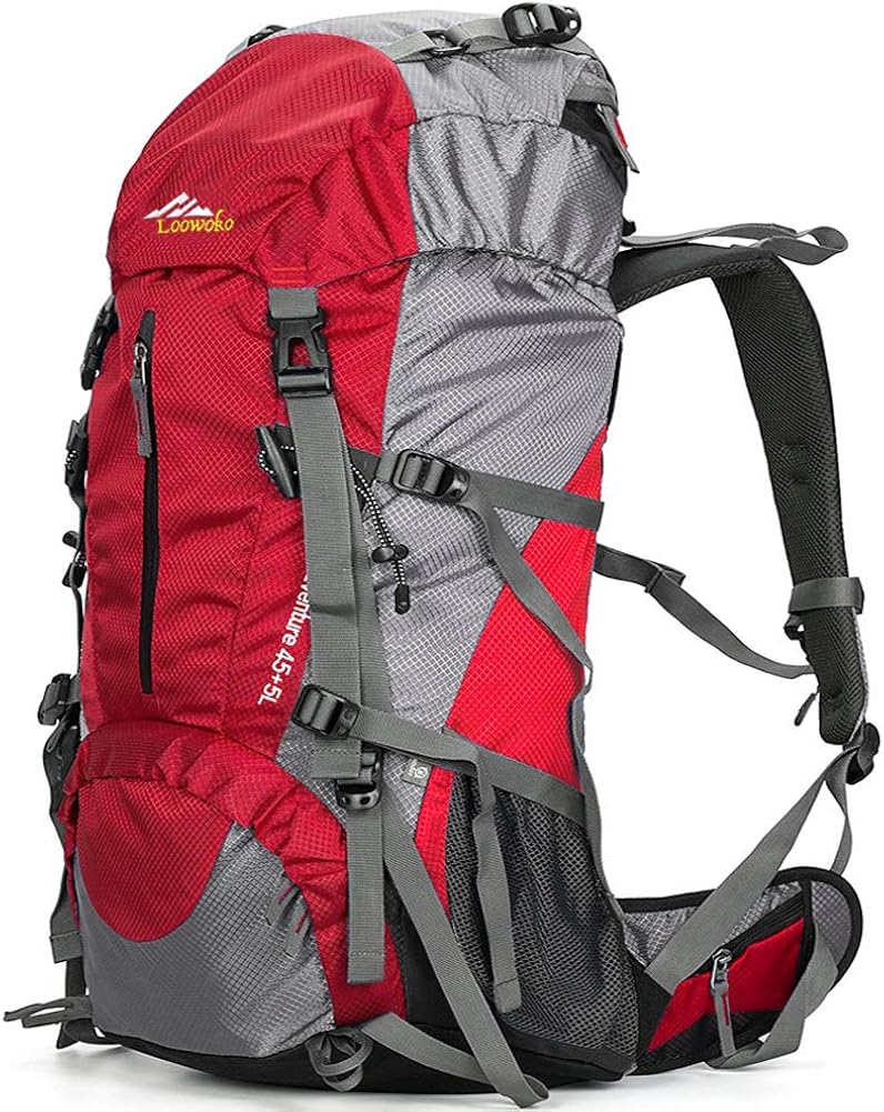 Loowoko Hiking Backpack 50L Travel Daypack Waterproof with Rain Cover for Climbing Camping Mountaineering (Black) : Sports & Outdoors