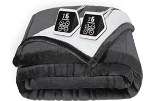 Westinghouse Heated Blanket Queen Size, Soft Flannel to Sherpa Electric Blanket with 10 Heating Levels, 12 Hours Auto Off, Fast Heating Blanket, Machine Washable, 84x90 Inch, Charcoal