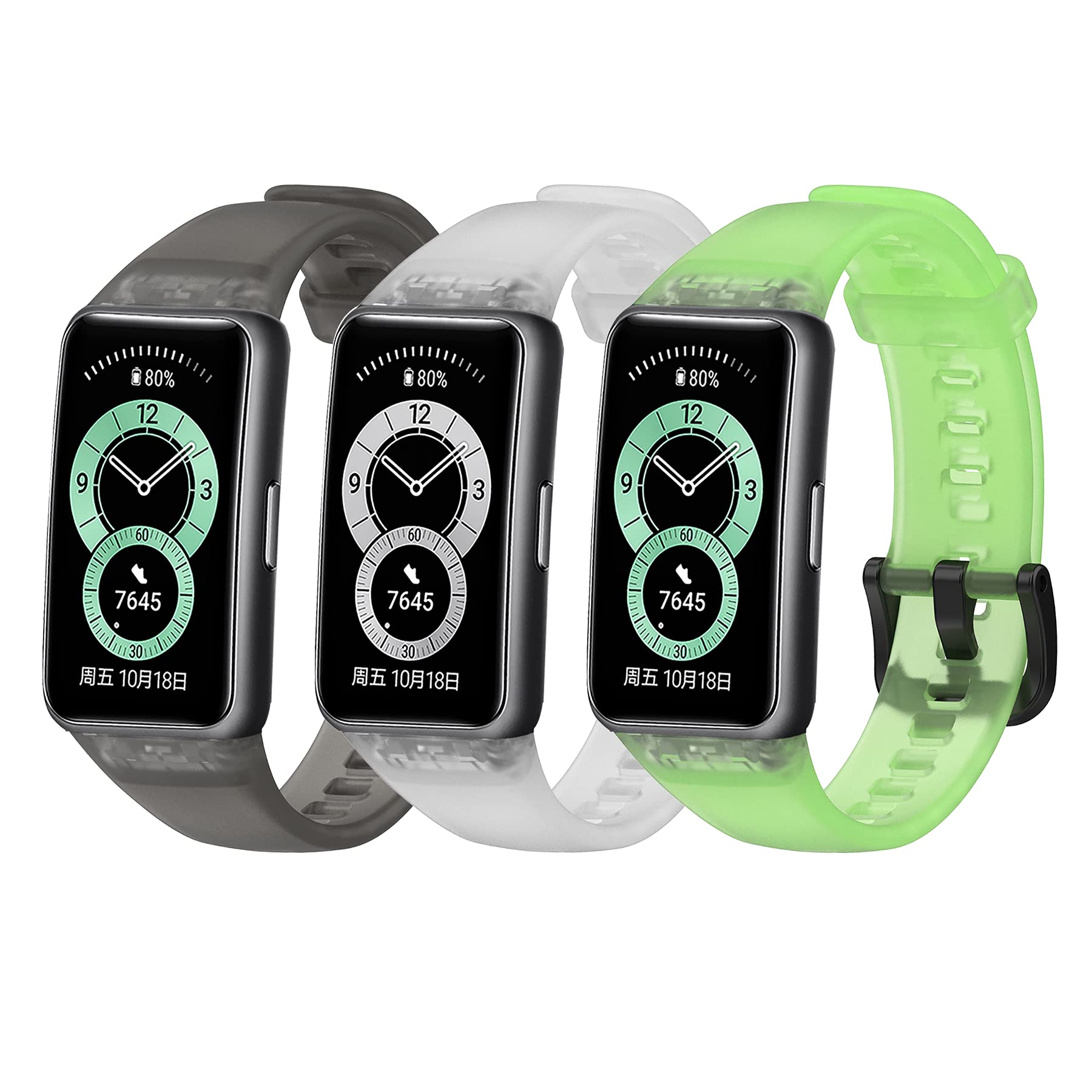 SenMore 3 Pieces Strap Compatible with Huawei Band 6/Huawei Band 6 NFC, Waterproof, Breathable and Replaceable Transparent Silicone Strap for Huawei Band 6 / Huawei Band 6 NFC/Honor band 6
