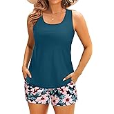 Talisea Tankini Bathing Suits with Shorts - Two Piece Swimsuit for Women with 2 Pockets Boy Shorts Modest Swimwear