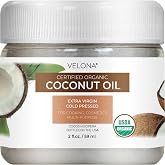 velona USDA Organic Coconut Oil - 2 fl oz, Cold Pressed, Ex. Virgin, In Jar | Extra Virgin Multi-Purpose Oil for Cooking, Cosmetics, Skin &amp; Hair Care
